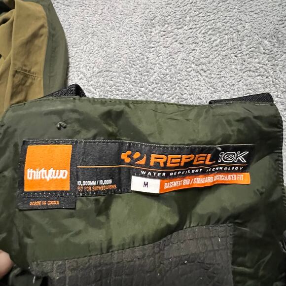 Thirtytwo Basement Bibs Mens Medium Shell Snowboard Pants Repel Green *** - Picture 8 of 10